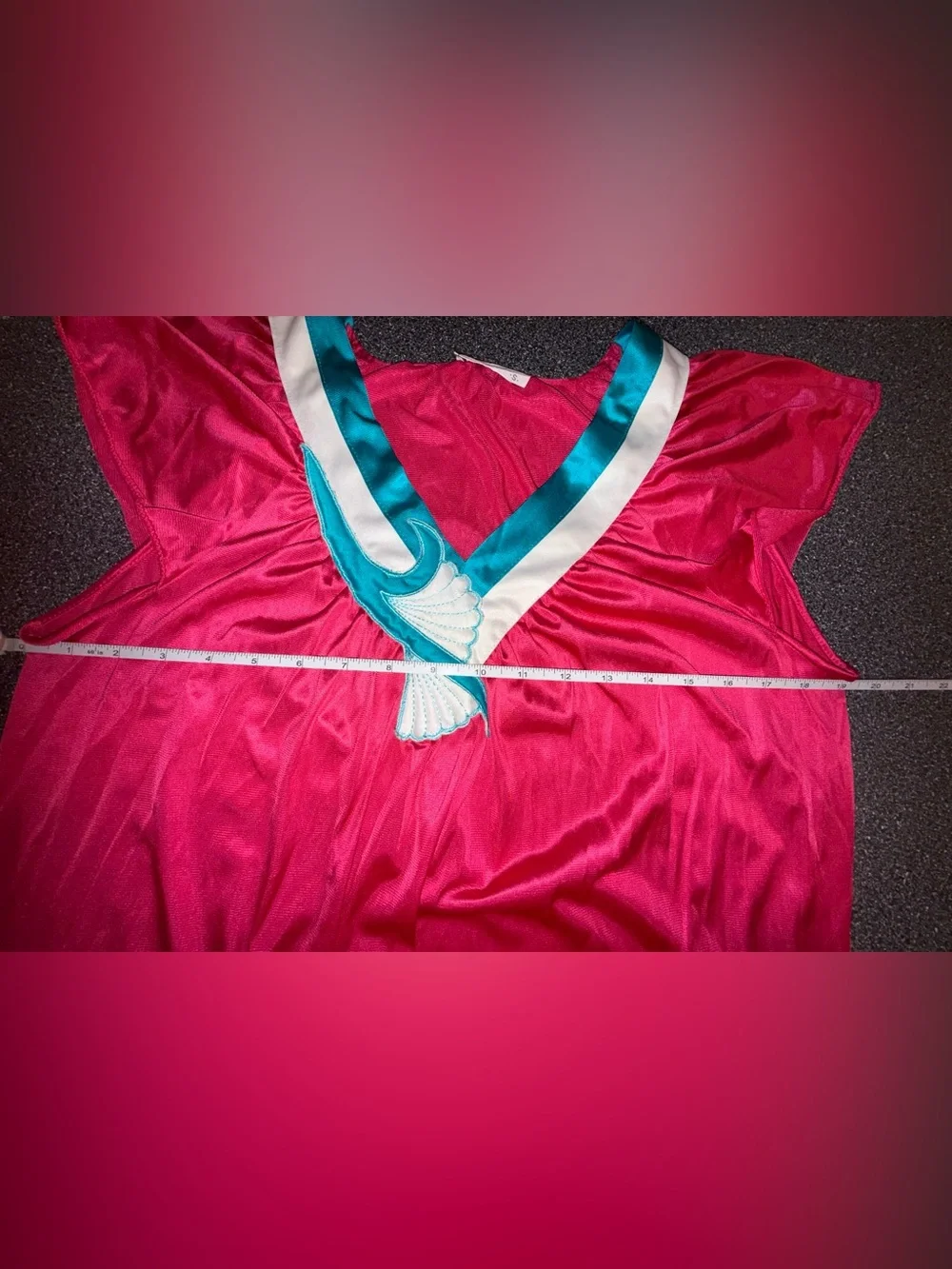 Vanity Fair Vtg Pink/Teal Satin Button Front PJ Robe and Nightgown‎ Size Small